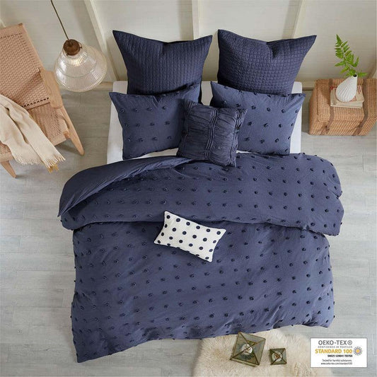 Brooklyn Full/Queen Shabby Chic Cotton Jacquard Comforter Set Indigo Blue Olliix.com