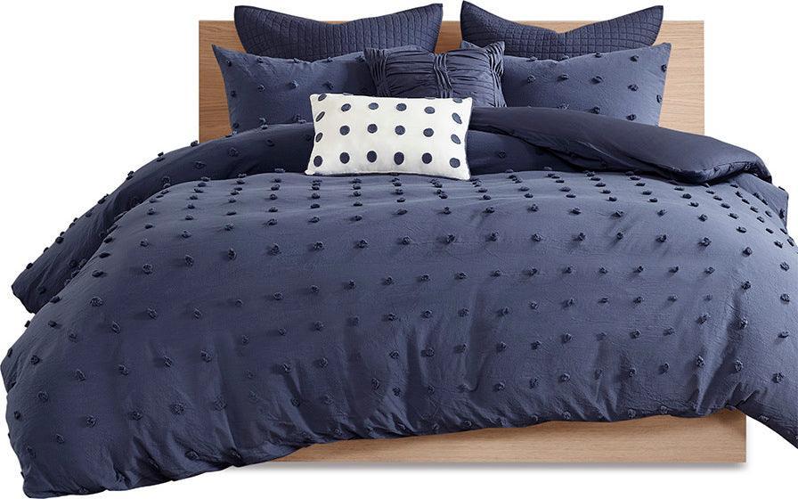 Brooklyn Full/Queen Shabby Chic Cotton Jacquard Comforter Set Indigo Blue Olliix.com