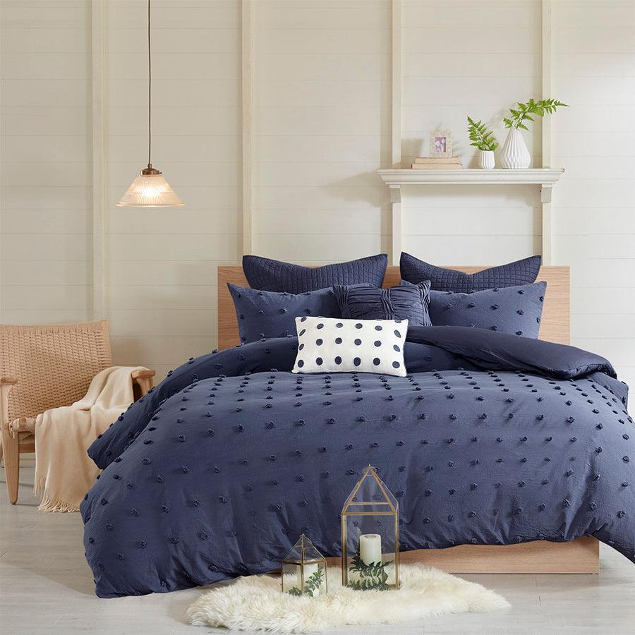 Brooklyn Full/Queen Shabby Chic Cotton Jacquard Comforter Set Indigo Blue Olliix.com