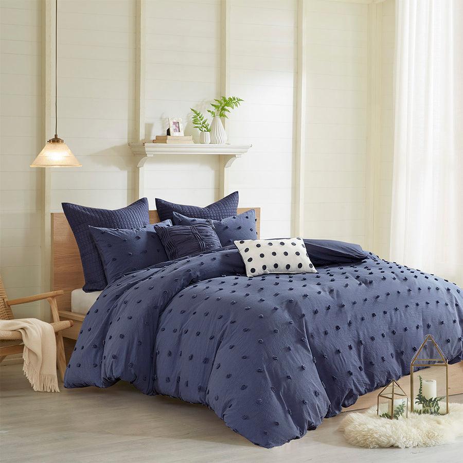 Brooklyn Full/Queen Shabby Chic Cotton Jacquard Comforter Set Indigo Blue Olliix.com