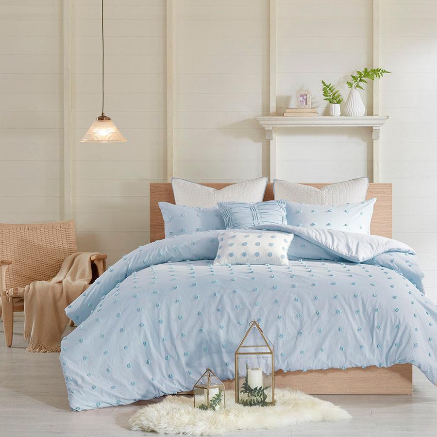 Brooklyn Shabby Chic Cotton Jacquard Duvet Cover Set Full/Queen Blue Olliix.com