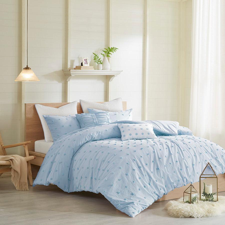 Brooklyn Shabby Chic Cotton Jacquard Duvet Cover Set Full/Queen Blue Olliix.com