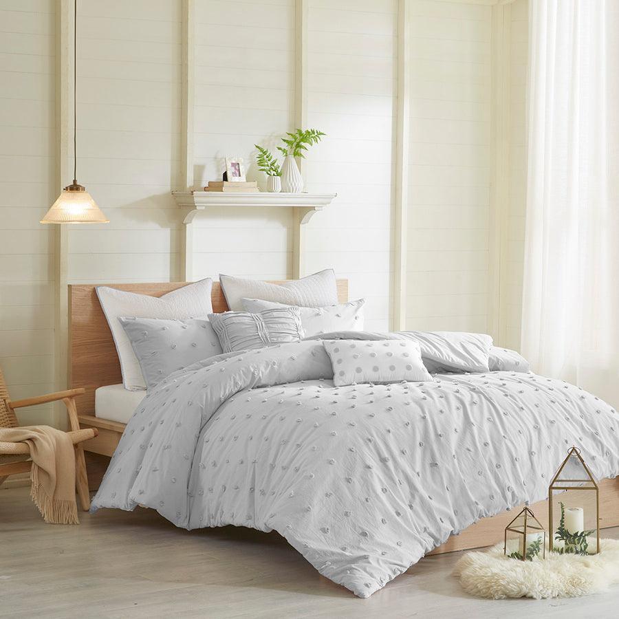 Brooklyn Shabby Chic Cotton Jacquard Duvet Cover Set Full/Queen Gray Olliix.com