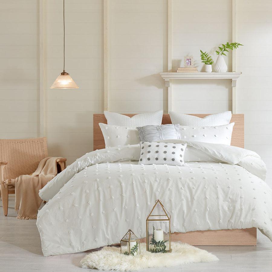 Brooklyn Shabby Chic Cotton Jacquard Duvet Cover Set Full/Queen Ivory Olliix.com