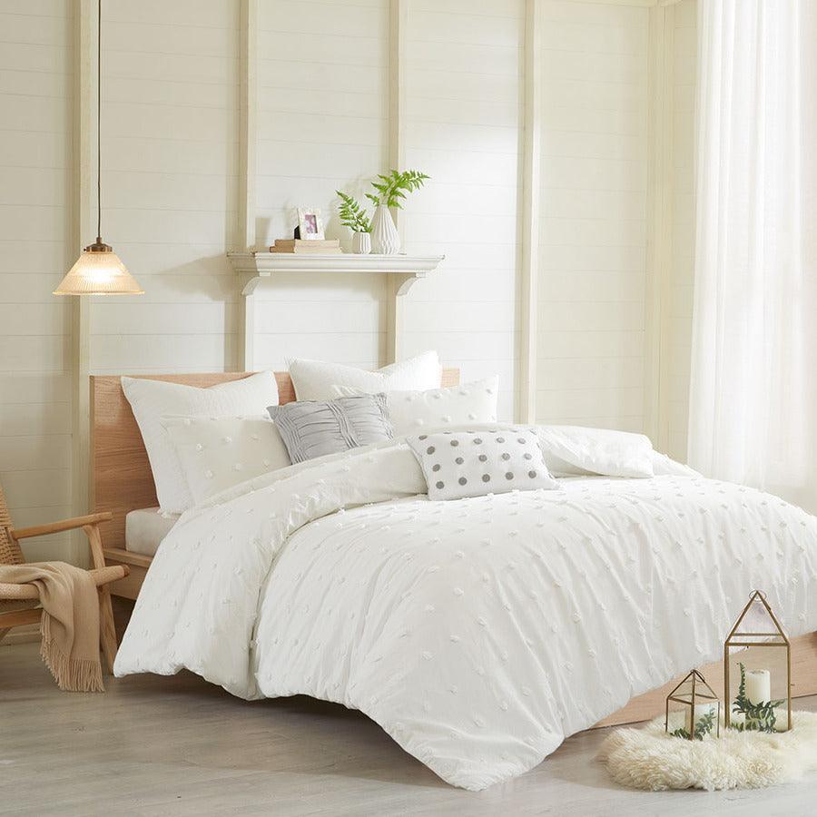 Brooklyn Shabby Chic Cotton Jacquard Duvet Cover Set Full/Queen Ivory Olliix.com