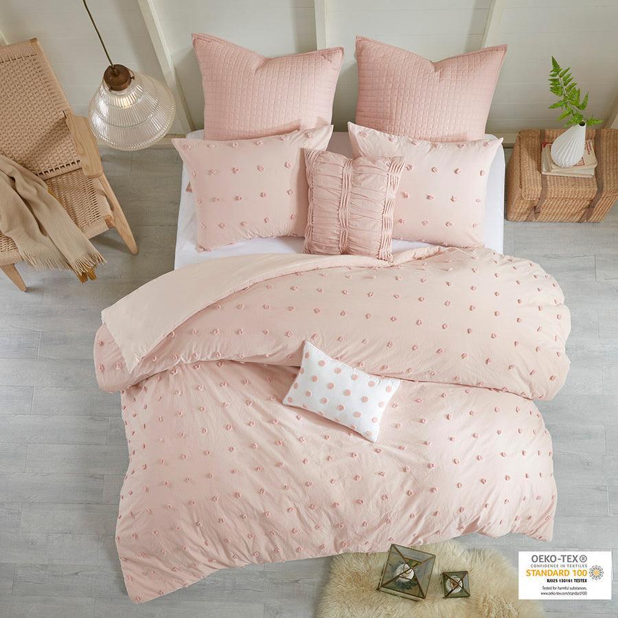 Brooklyn Shabby Chic Cotton Jacquard Duvet Cover Set Full/Queen Pink Olliix.com