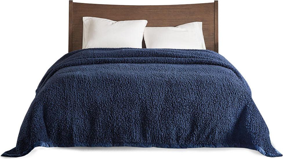 Burlington Berber Blanket Twin Navy Olliix.com