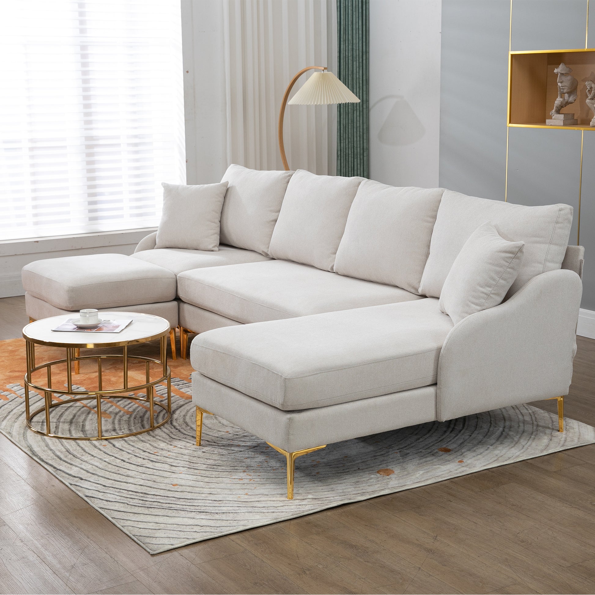 Estella 110'' Wide Reversible Left or Right Chaise of Sectional Sofa U-Shape Convertible Sofa Couch 4-Seat Couch with Chaise Lounge Upholstered for Living Room, Apartment, Office, Beige Polyester Blend House to Home Furnishings LLC