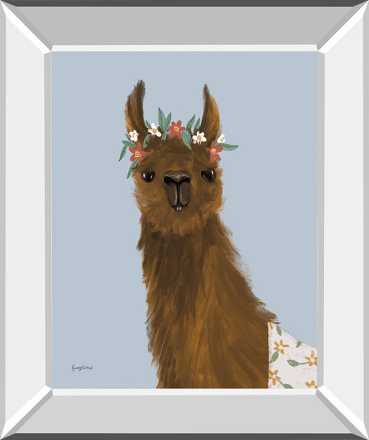 Delightful Alpacas II By Becky Thorns - Mirror Framed Print Wall Art - Light Brown Classy Art