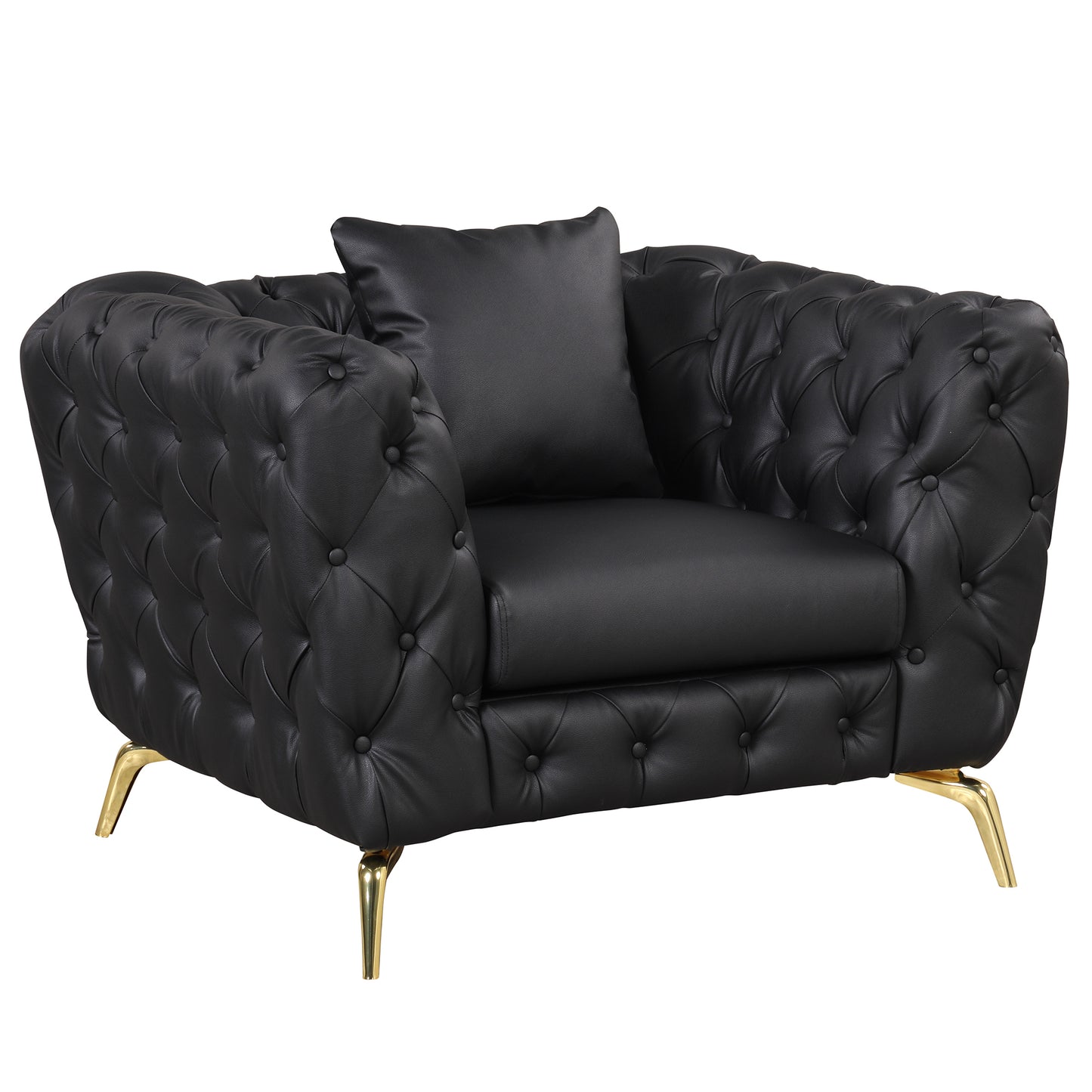 44" Modern Tufted Accent Sofa Chair PU Upholstered Sofa with Sturdy Metal Legs, Button Tufted Back, Single Sofa Chair for Living Room,Apartment,Home Office, Black House to Home Furnishings LLC