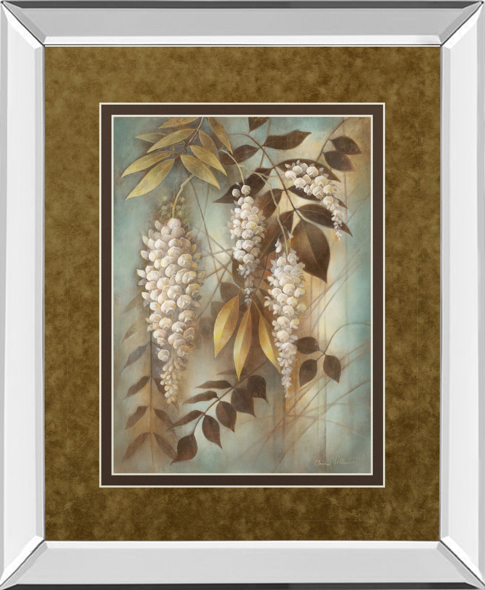 Wisteria Lane Il By Eliane Volherbst-Lane - Mirror Framed Print Wall Art - White Classy Art