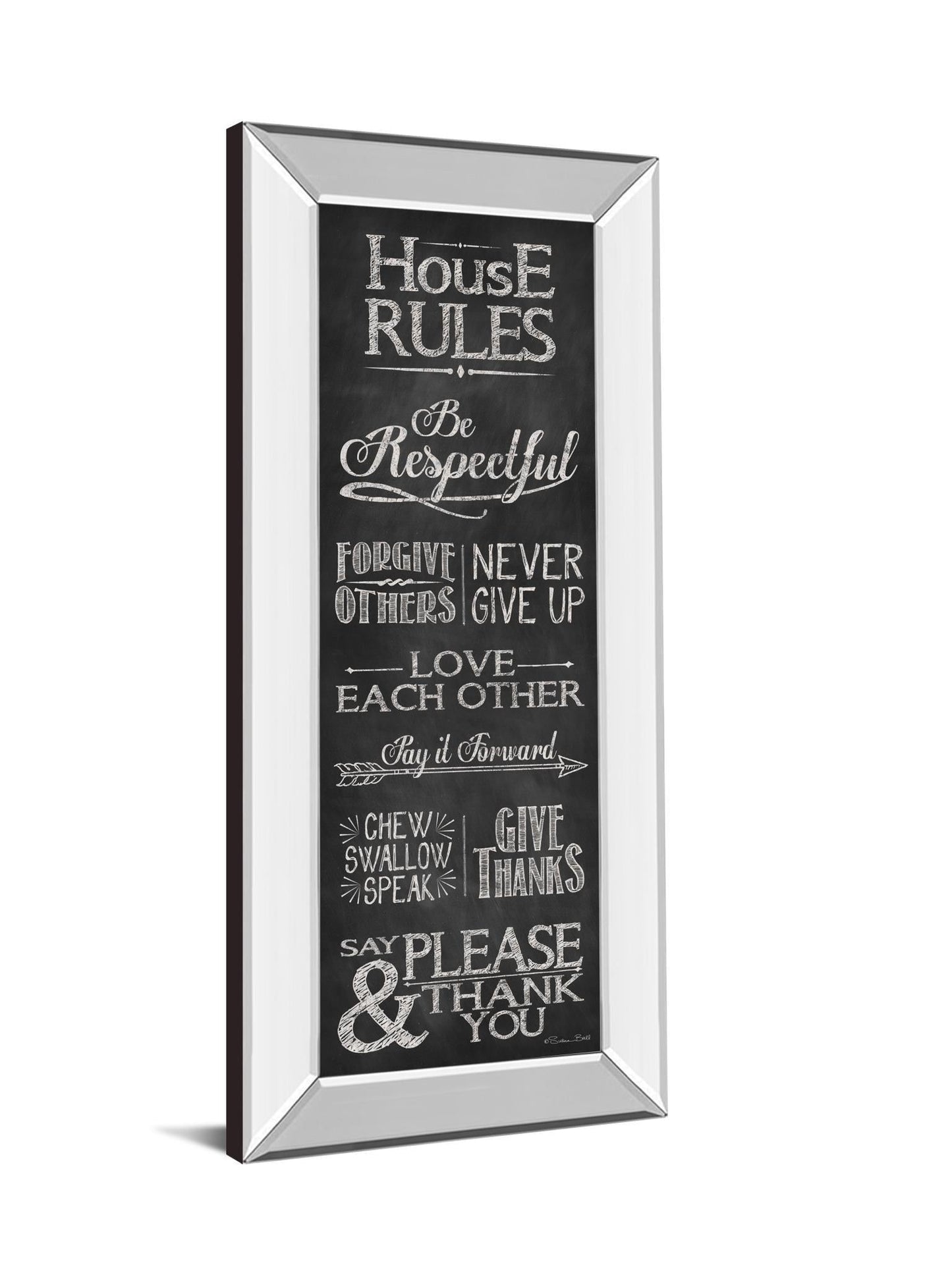 House Rules By Susan Ball - Mirror Framed Print Wall Art - Black Classy Art