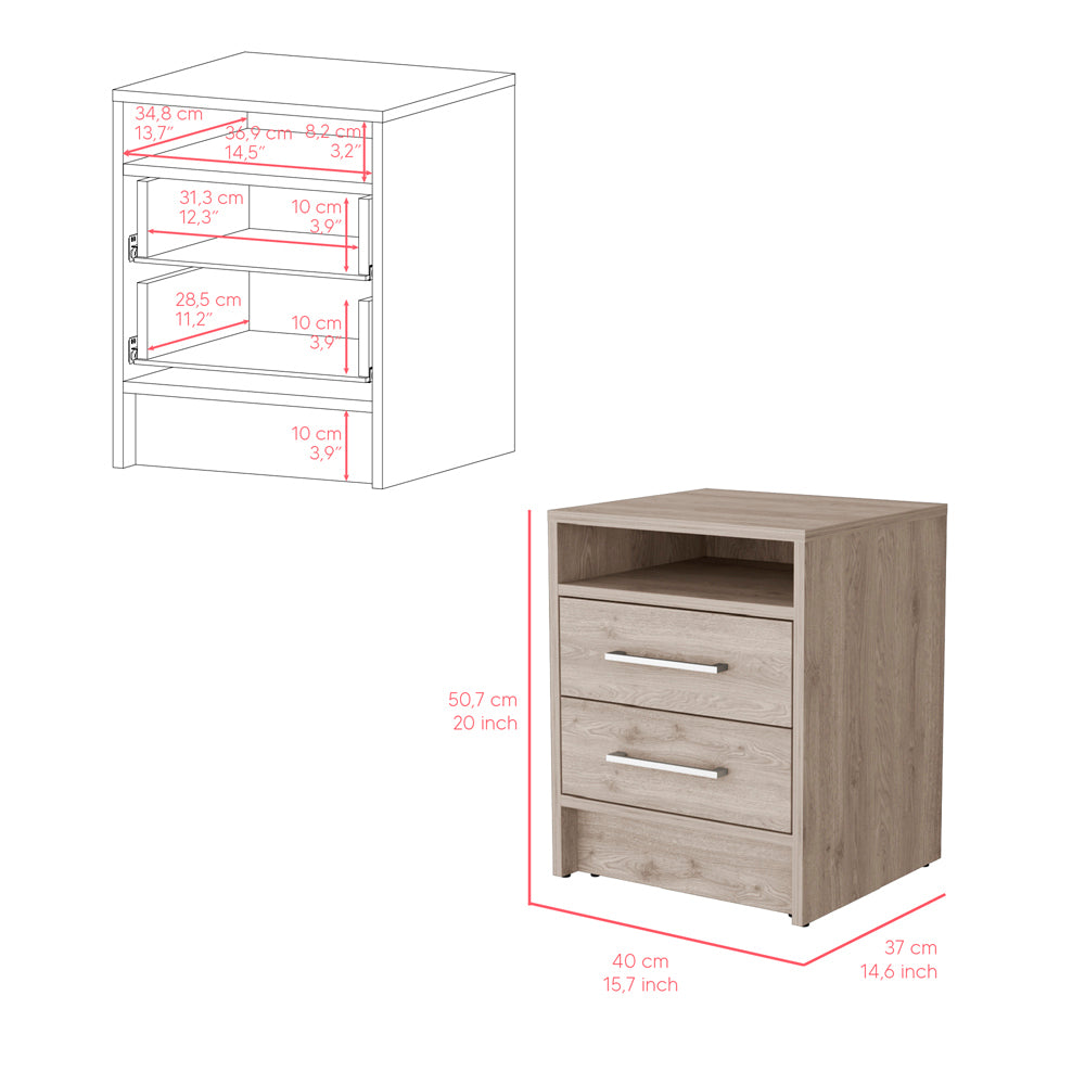 Nightstand Cartiz, Two Drawers, Light Gray Finish House to Home Furnishings LLC