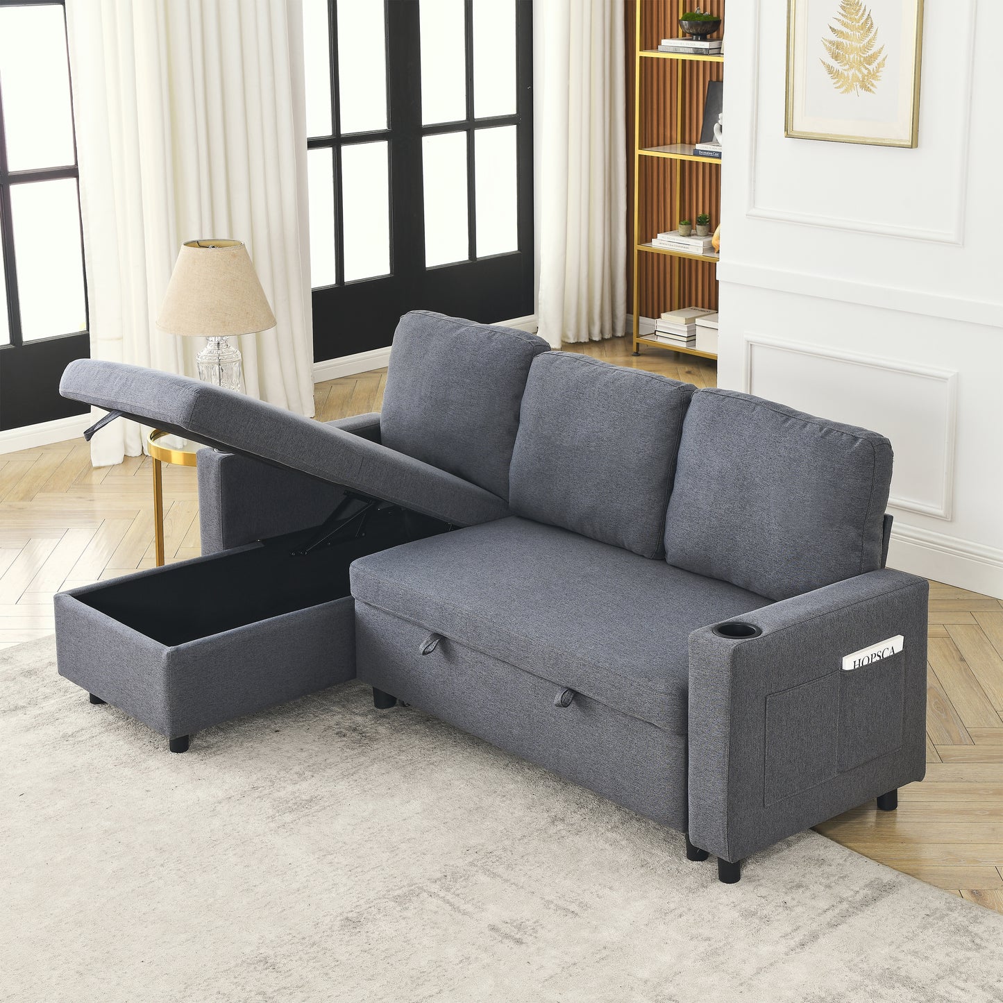 FX78.7"Comfortable Linen L-Shaped Combo Sofa Sofa Bed, Living Room Furniture Sets for Tight Spaces, Reversible Sleeper Combo Sofa with Pullout Bed,Reversible Sofa Bed for Living Room, Office, Apartmen House to Home Furnishings LLC