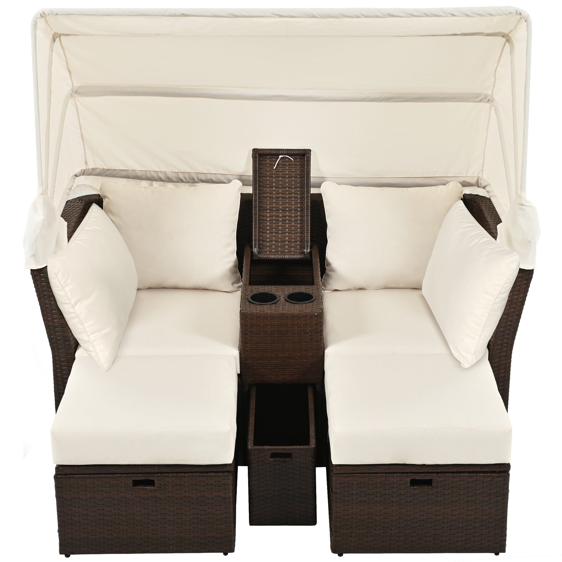 2-Seater Outdoor Patio Daybed Outdoor Double Daybed Outdoor Loveseat Sofa Set with Foldable Awning and Cushions for Garden, Balcony, Poolside, Beige ***(FREE SHIPPING)*** House to Home Furnishings LLC