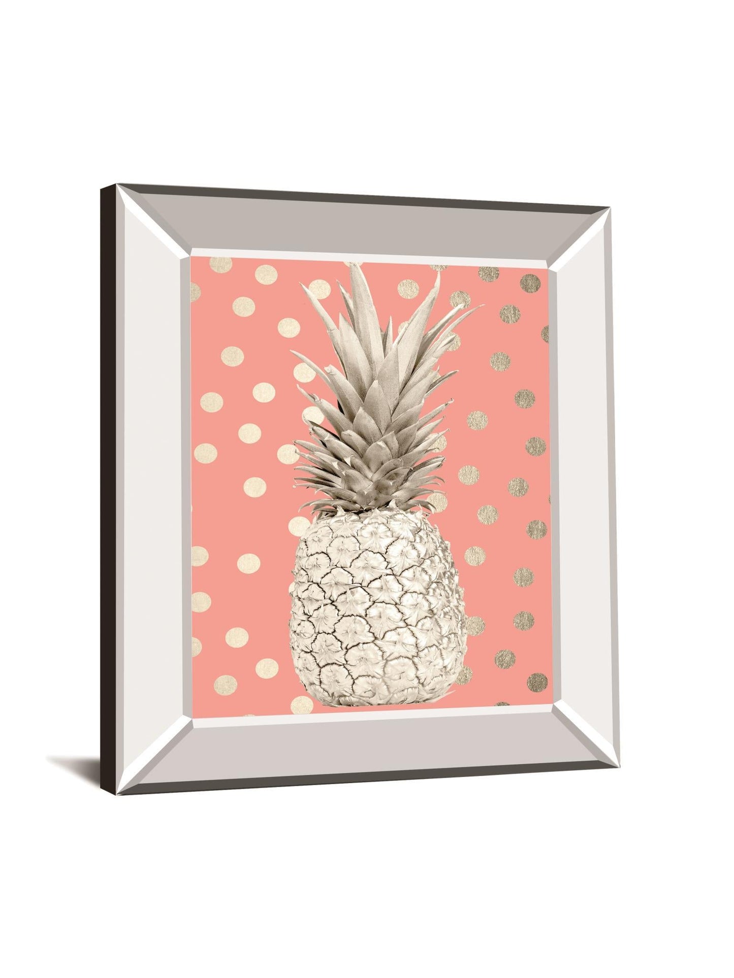 White Gold Pineapple On Polka Dots Pink By Nature Magick - Mirror Framed Print Wall Art - Pink Classy Art