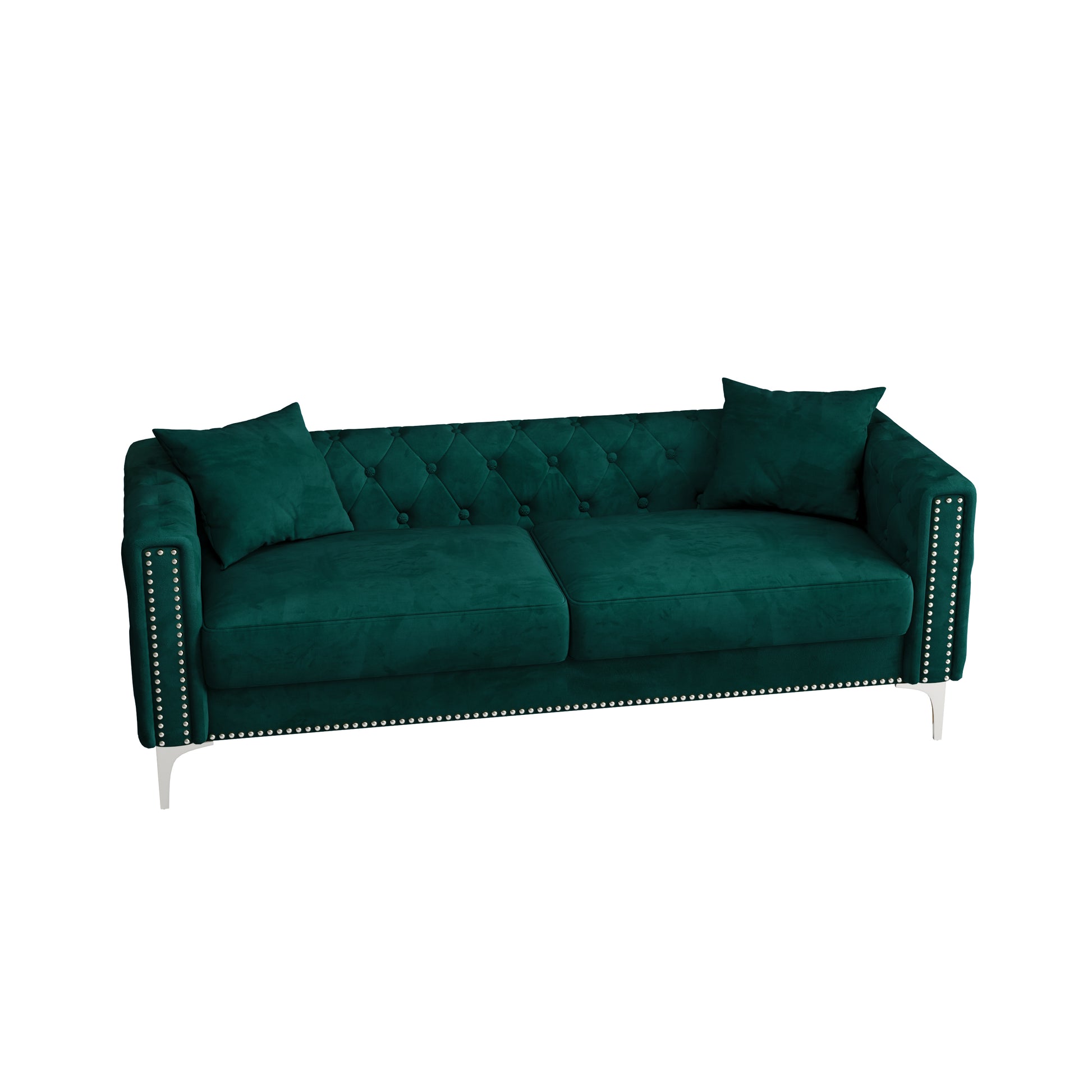 Sofa includes 2 pillows, 83 "green velvet triple sofa for small Spaces House to Home Furnishings LLC