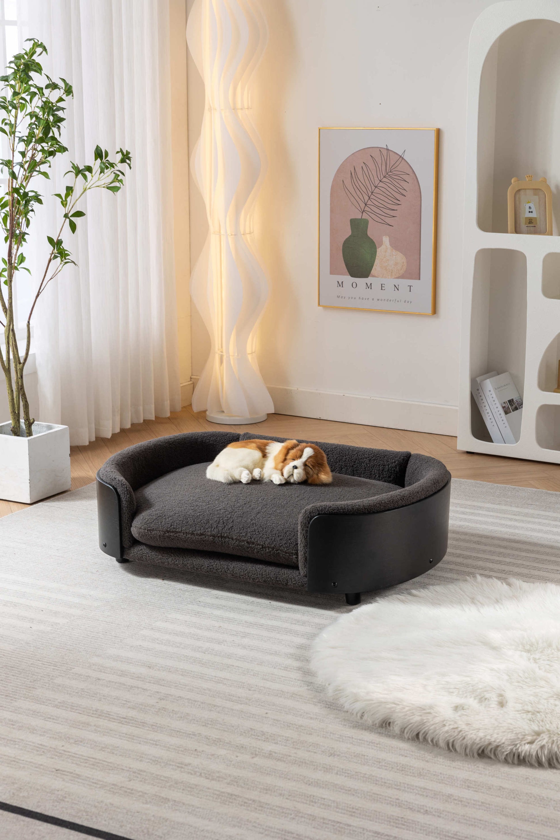 Scandinavian style Elevated Dog Bed Pet Sofa With Solid Wood legs and Black Bent Wood Back, Cashmere Cushion,Large Size House to Home Furnishings LLC