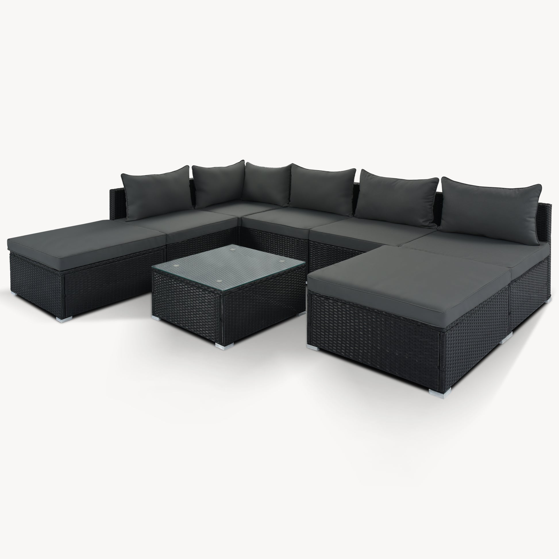 8-Pieces Sectional Sofa Outdoor Patio Furniture Sets, Garden Conversation Wicker Sofa Set, Single Sofa Combinable, Gray Cushions Black Wicker House to Home Furnishings LLC