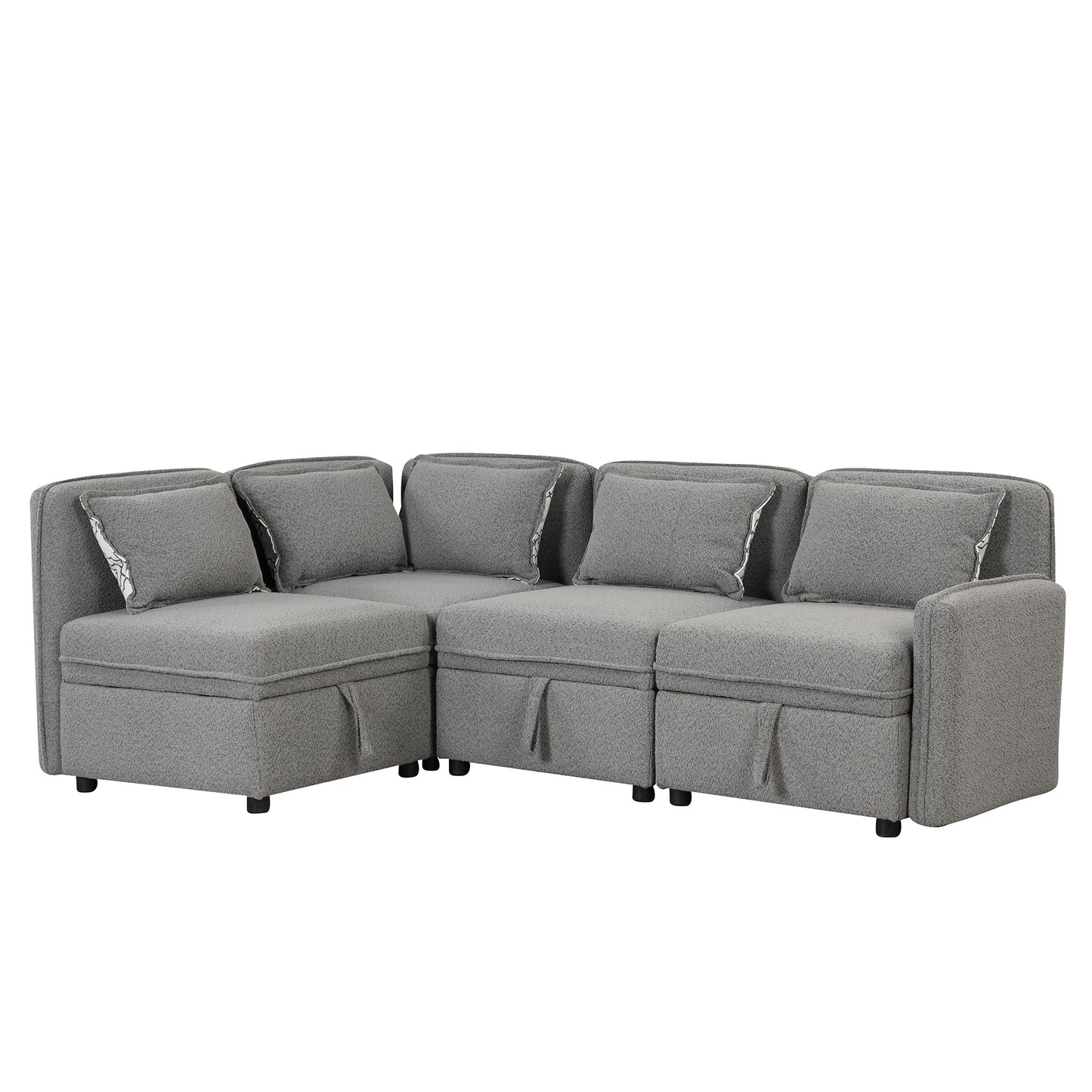 122.8" Convertible Modular Minimalist Sofa Free Combination 4 Seater Sofa Chenille Fabric Sectional sofa with 5 Pillows for Living Room, Office, Apartment, Small Space, Gray House to Home Furnishings LLC