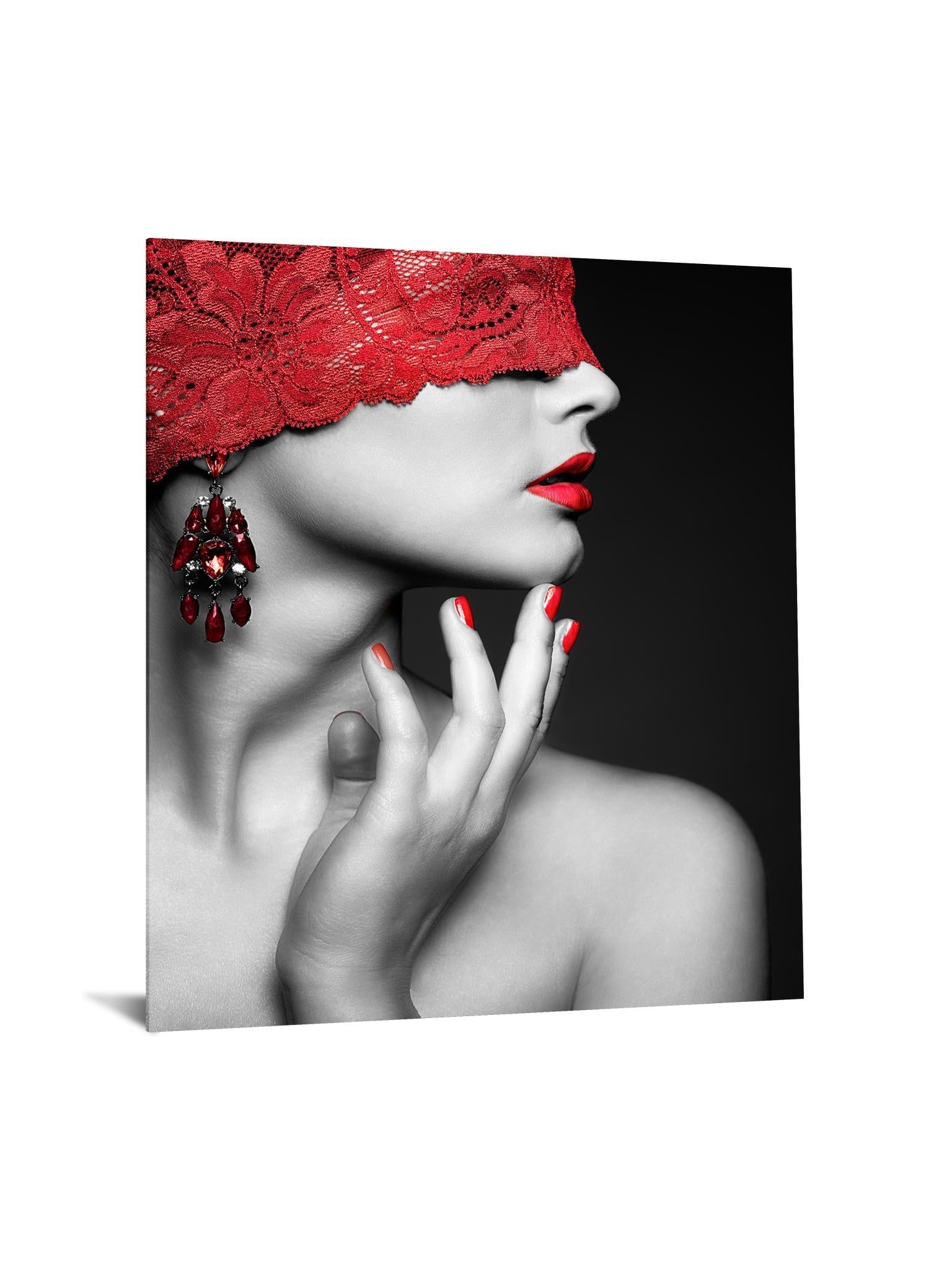 Temp Glass With Foil - Red Lace - Red Classy Art