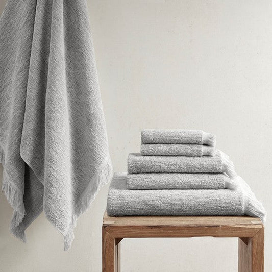 Cotton Dobby Slub 6 Piece Towel Set Grey Olliix.com