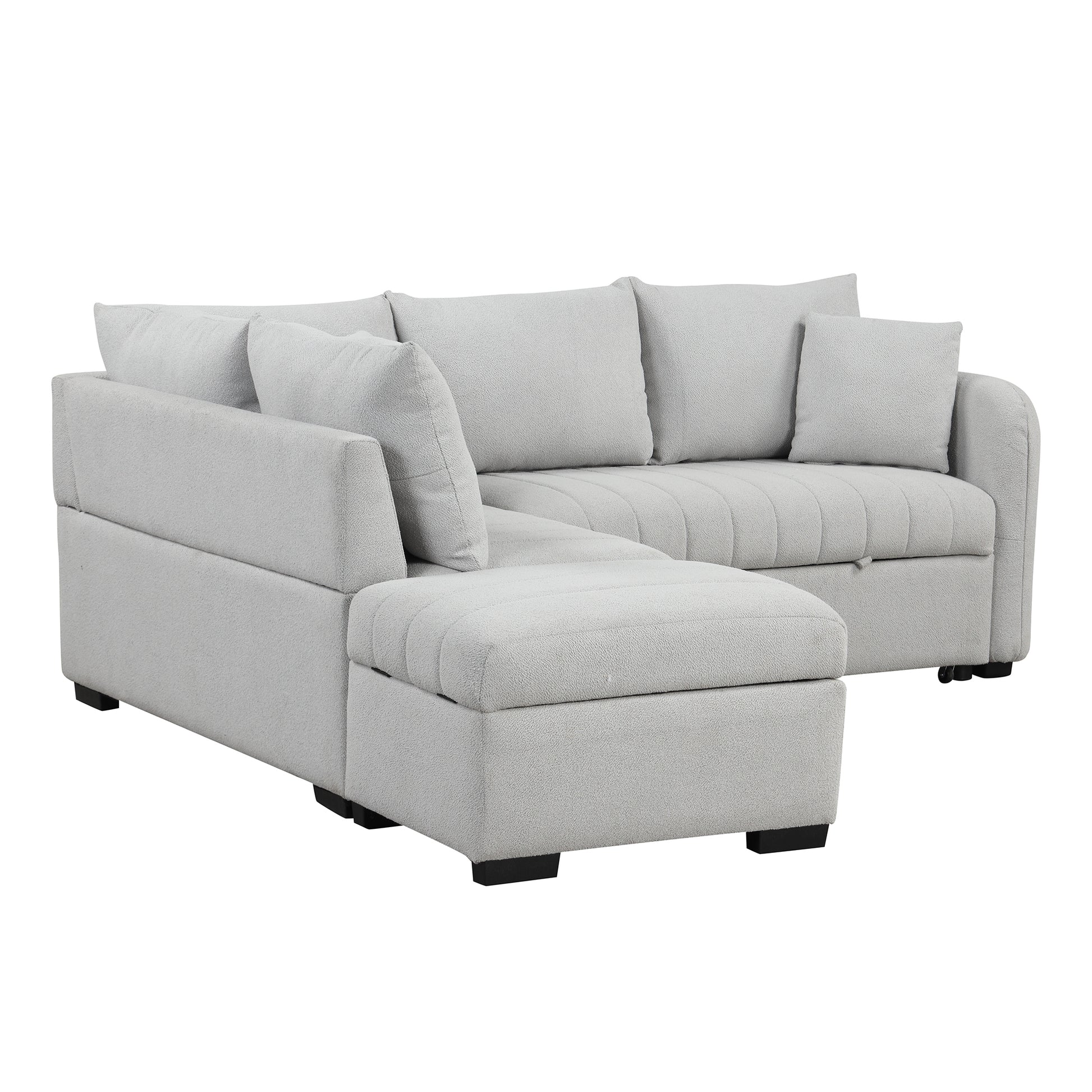 82.6" L-shaped Sectional Pull Out Sofa Bed Sleeper Sofa with Two USB Ports, Two Power Sockets and a Movable Storage Ottoman, Gray ***(FREE SHIPPING)*** House to Home Furnishings LLC