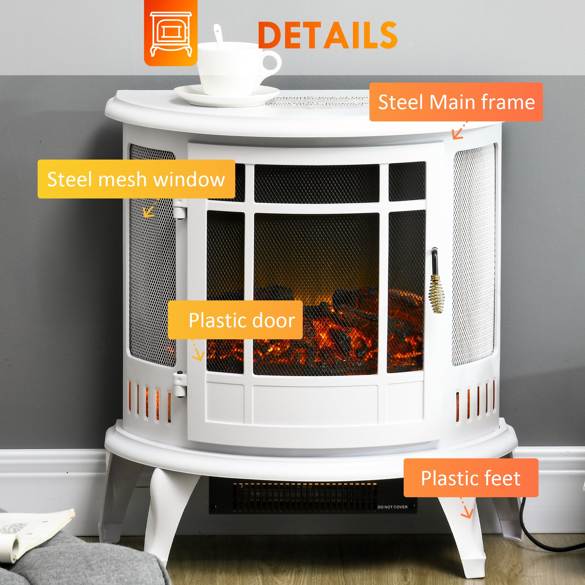 22" Electric Fireplace Stove, Freestanding Electric Fire Place Heater with Realistic LED Flame, Adjustable Temperature, 1500W, White House to Home Furnishings LLC