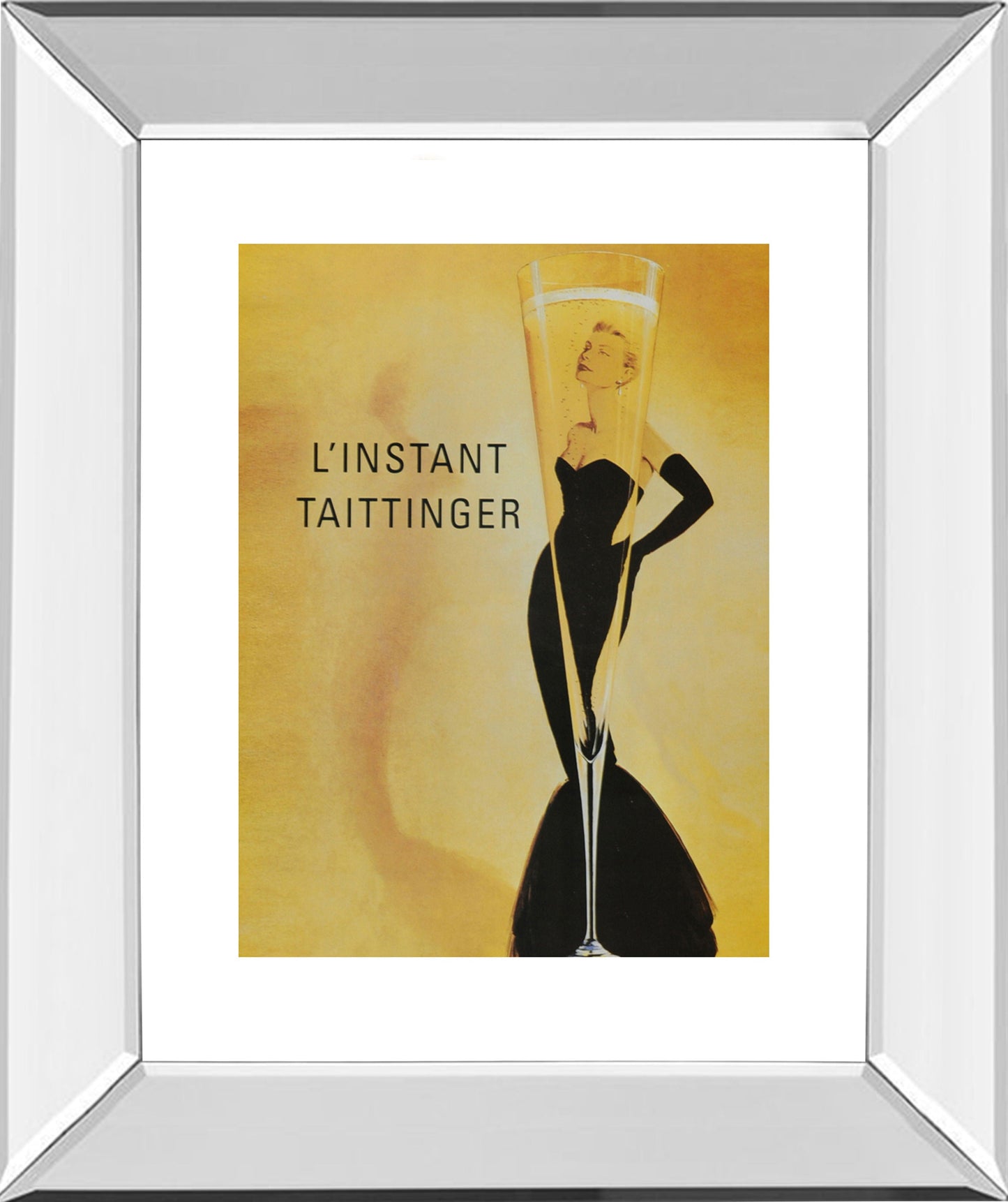 Taittinger - Mirror Framed Print Wall Art- Yellow - Yellow Classy Art