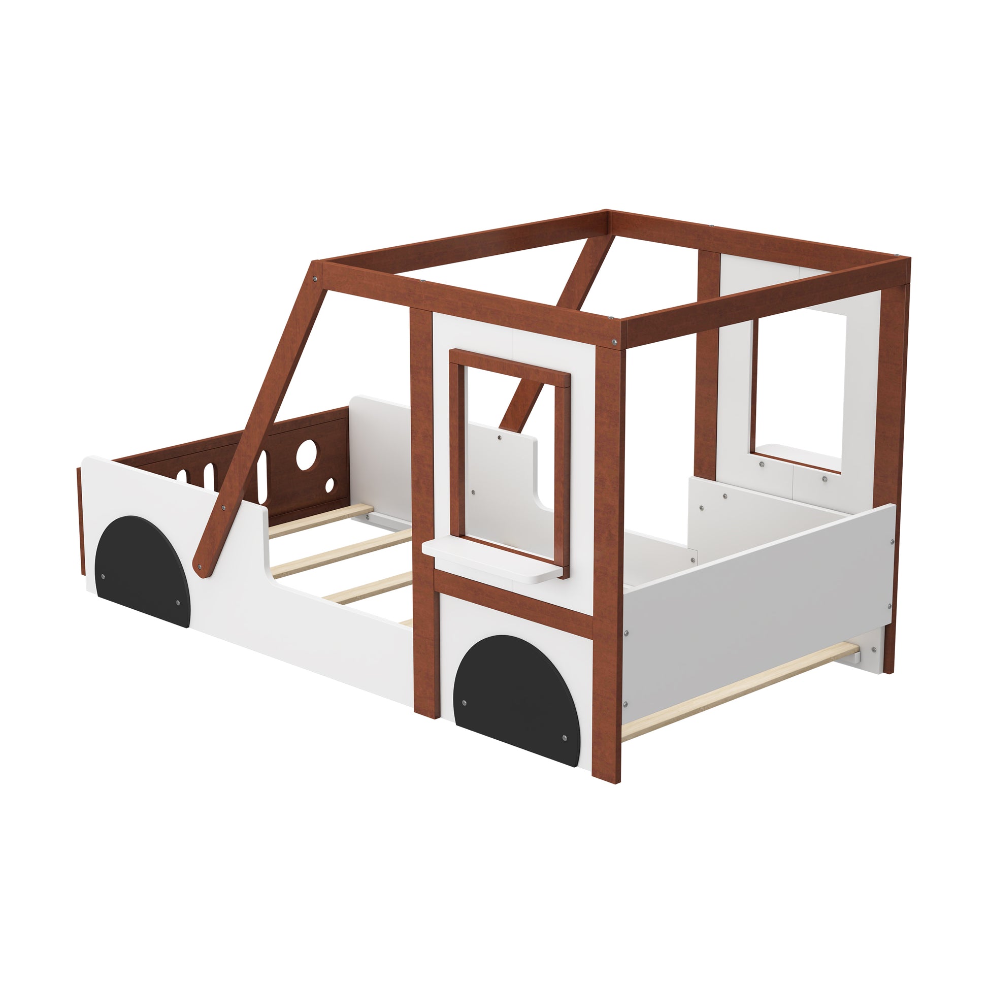 Fun Play Design Twin Size Car Bed, Kids Platform Bed in Car-Shaped for Kids Boys Girls Teens,White+ Orange House to Home Furnishings LLC