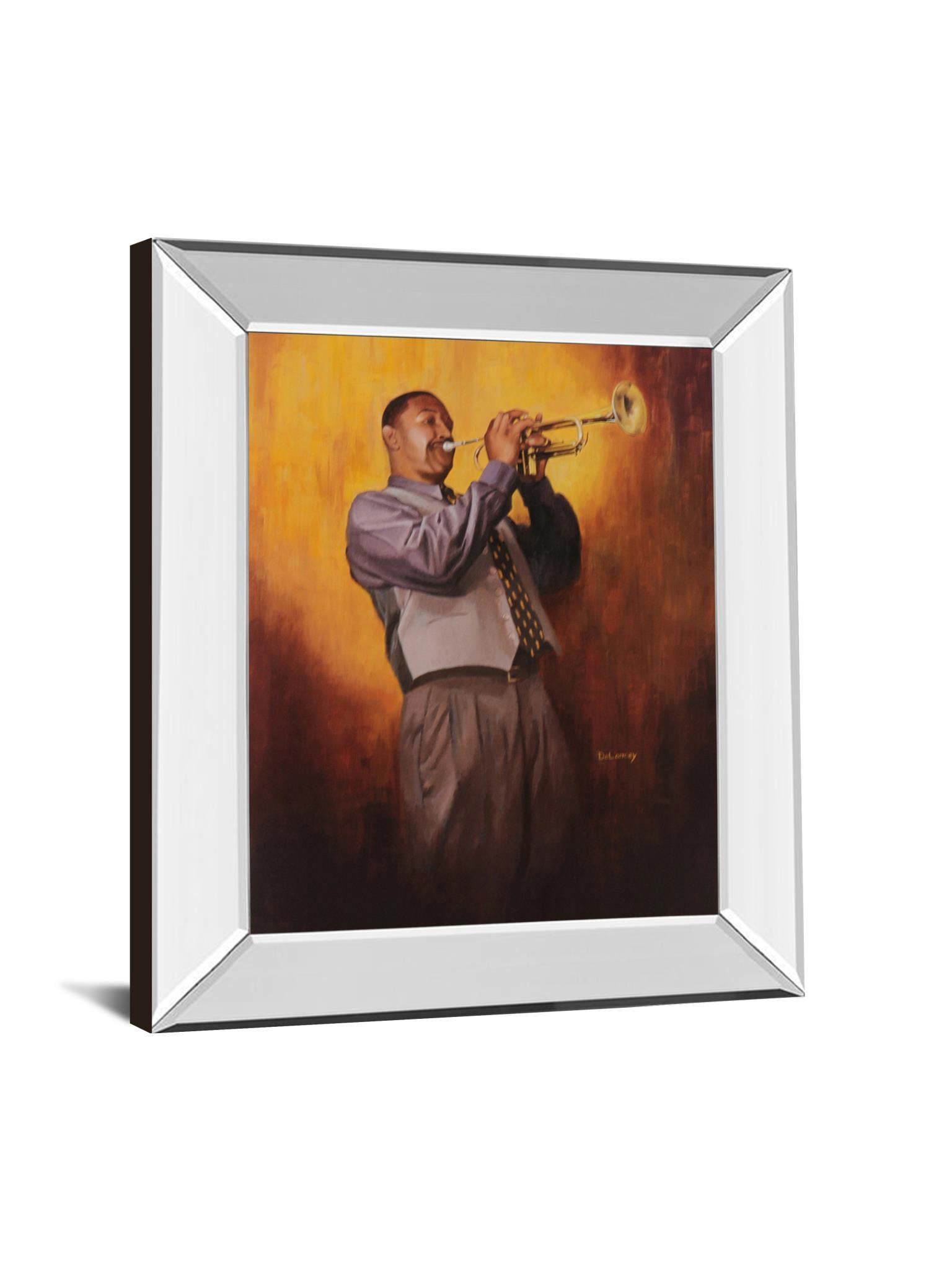 Trumpet Player - Mirror Framed Print Wall Art - Dark Gray Classy Art