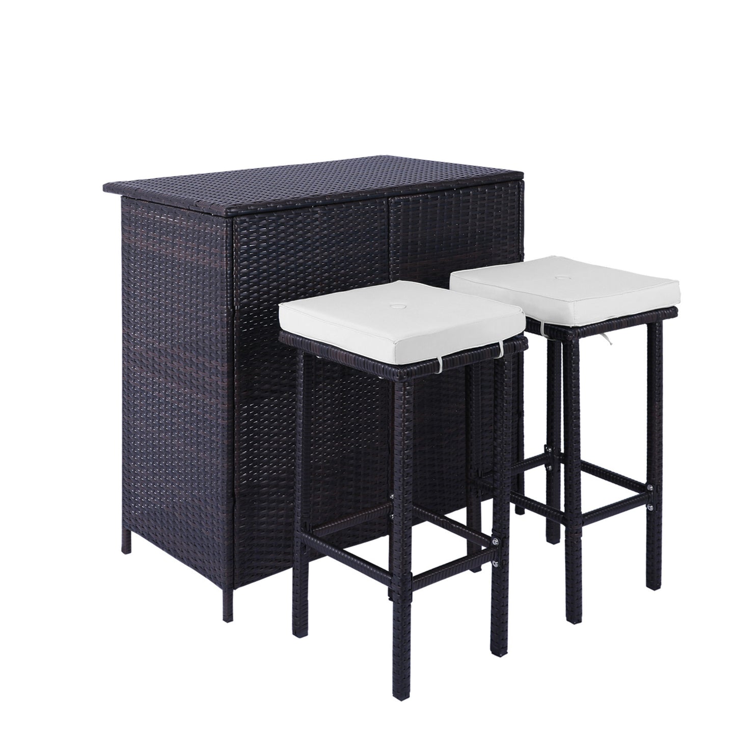 3-Piece Patio Outdoor Conversation Bar Set of 1Table and 2Stools,All Weather PE Rattan and Steel Frame Furniture with Removable Cushions for Outside Backyards,Porches,Gardens or Poolside(Brown+Beige) House to Home Furnishings LLC