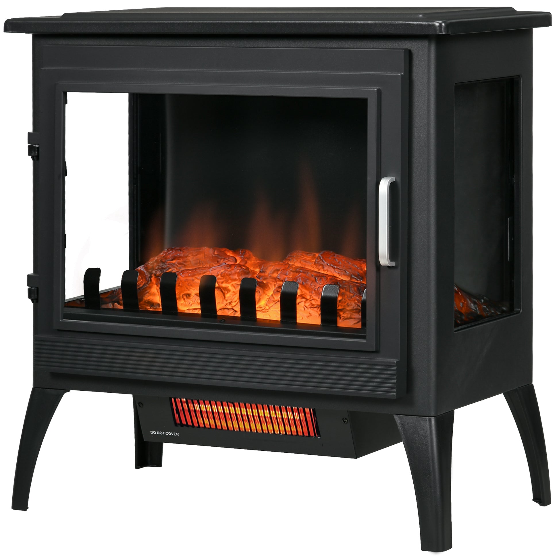 24" Electric Fireplace Stove, Freestanding Infrared Fire Place Heater with Realistic Logs Flame, Adjustable Temperature, Overheat Protection, 1000W/1500W, Black House to Home Furnishings LLC