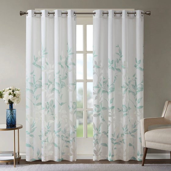 Burnout Printed Curtain Panel Aqua Olliix.com