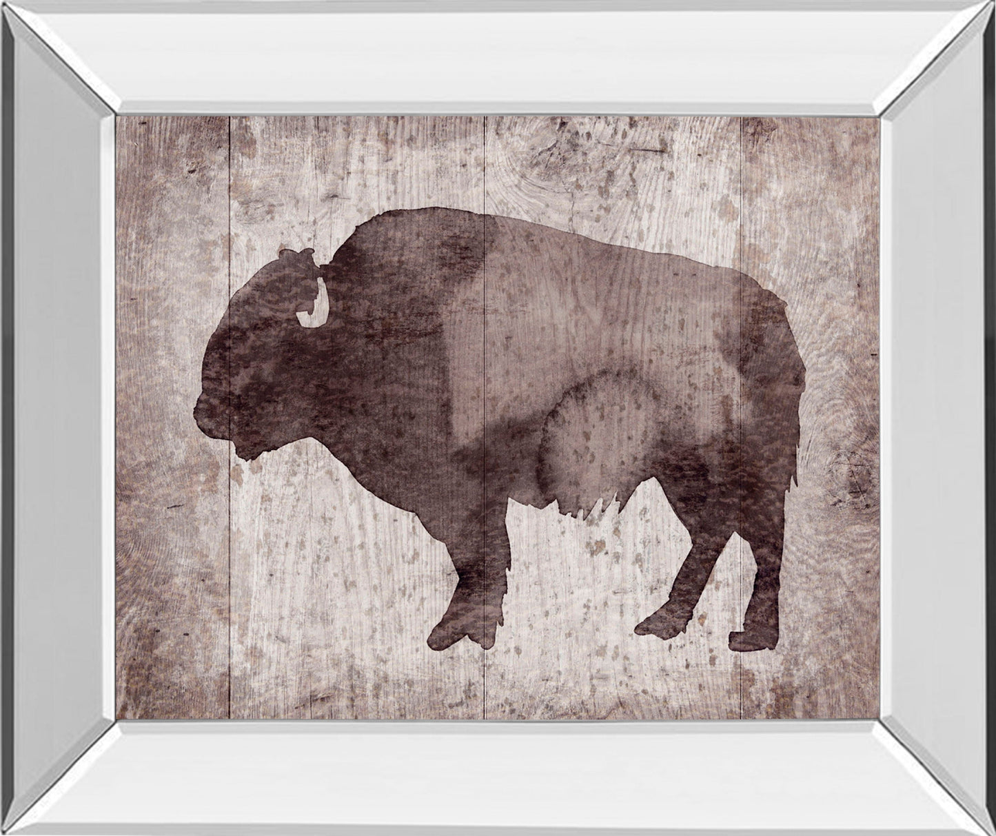 Wildness II-timber By Sandra Jacobs - Mirror Framed Bison Print Wall Art - Dark Brown Classy Art