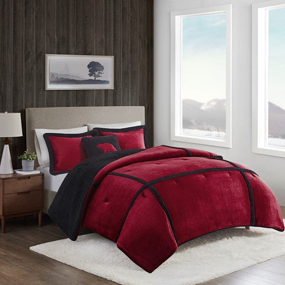 Plush to Sherpa Comforter Set Red King Olliix.com