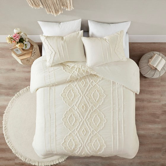 3 Piece Cotton Duvet Cover Set Off-White Full/Queen Olliix.com