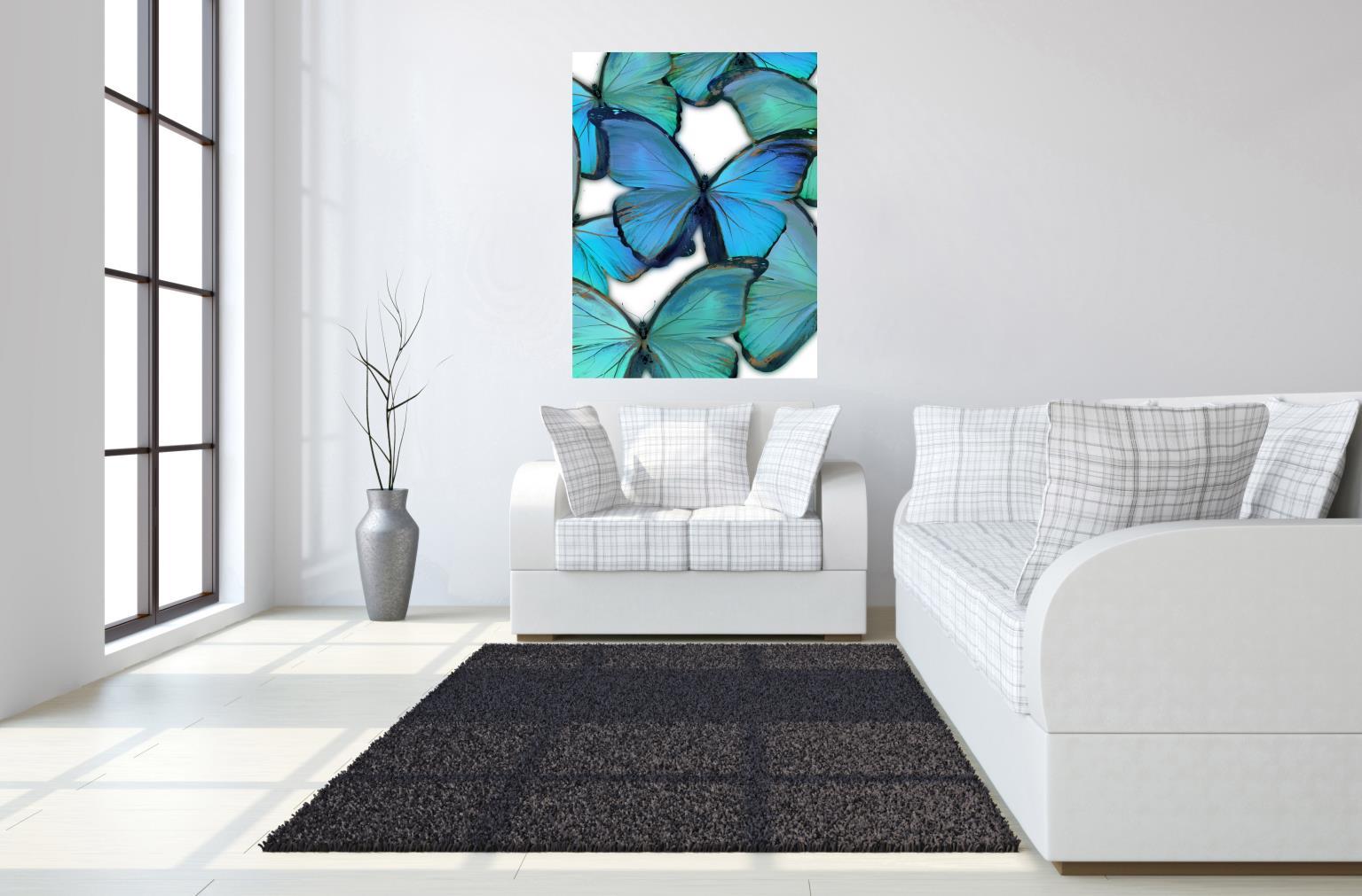 Floating Tempered Glass With Foil Oh These Butterflies - Blue Classy Art