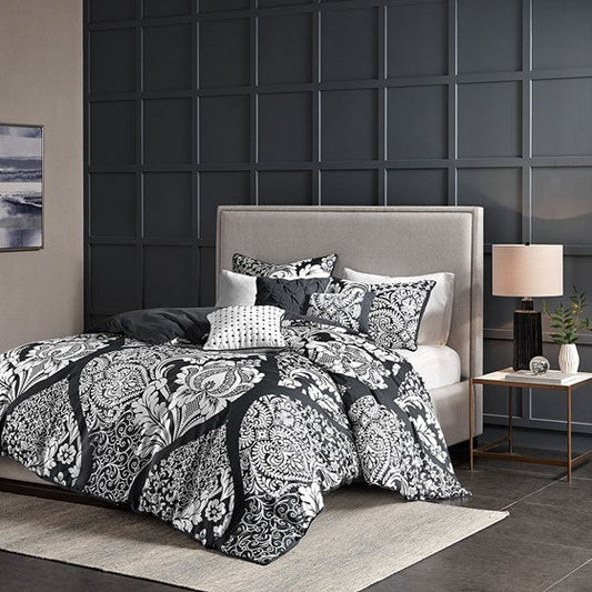 6 Piece Printed Duvet Cover Set Black Full/Queen Olliix.com