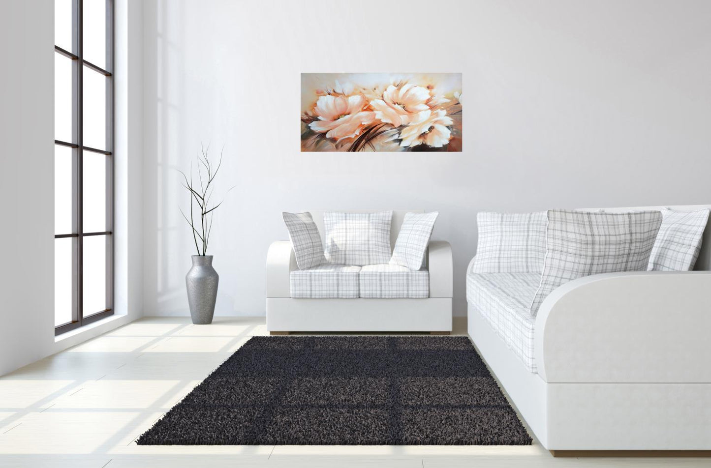 Hand Painted Textured Canvas in Frame - Beige Classy Art