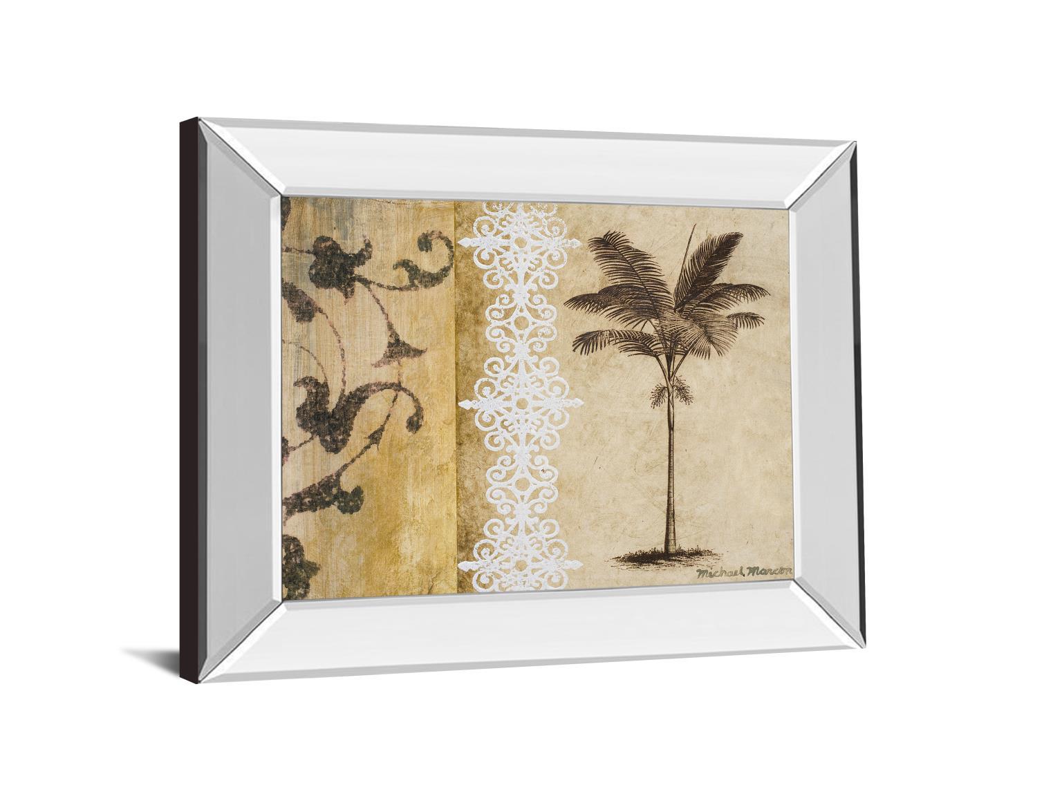 Decorative Palm I By Michael Marcon - Mirror Framed Print Wall Art - Beige Classy Art