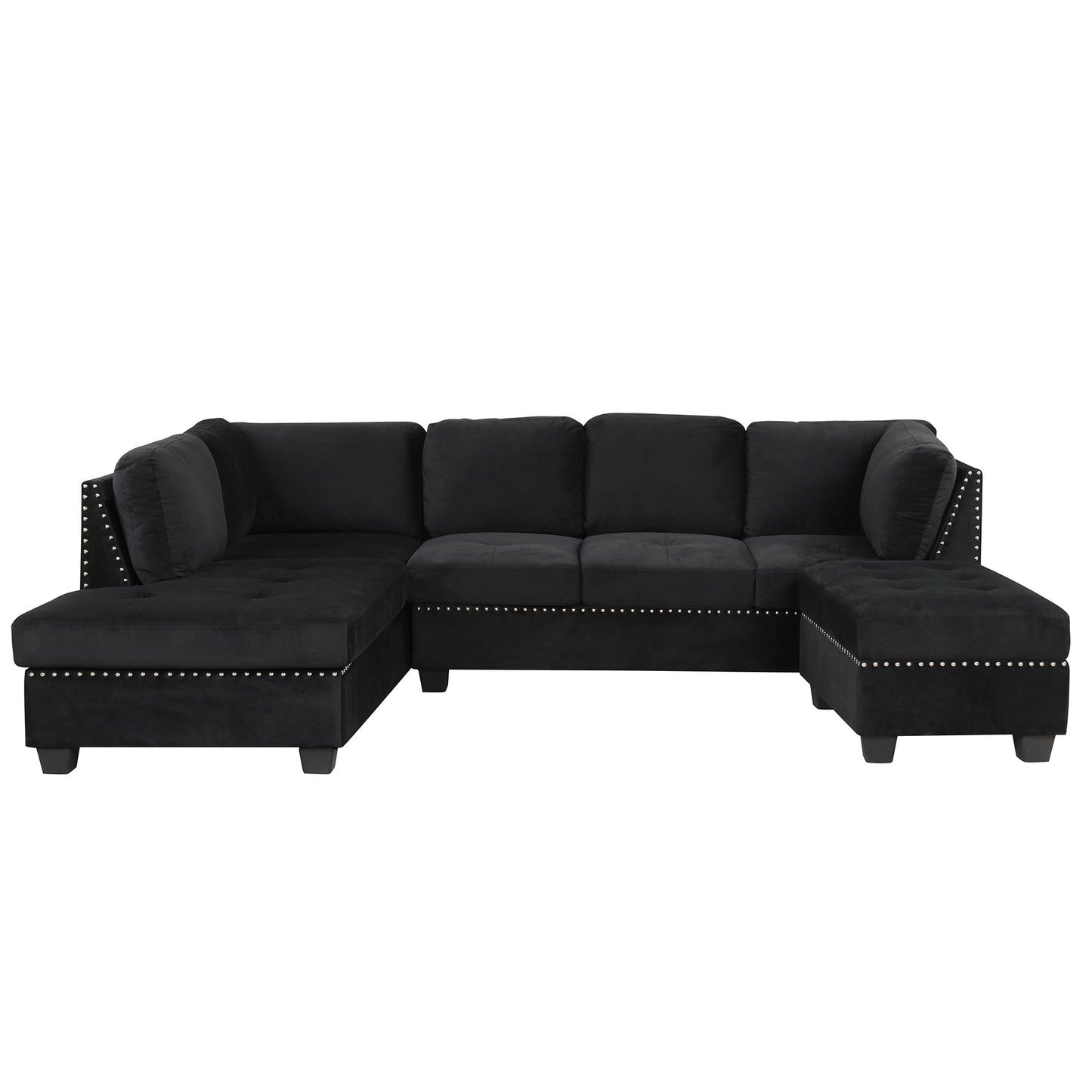 104.5" Reversible Sectional Sofa Space Saving with Storage Ottoman Rivet Ornament L-
shape Couch for Small or Large Space Dorm Apartment,Black(Old:SG000406AAA) House to Home Furnishings LLC