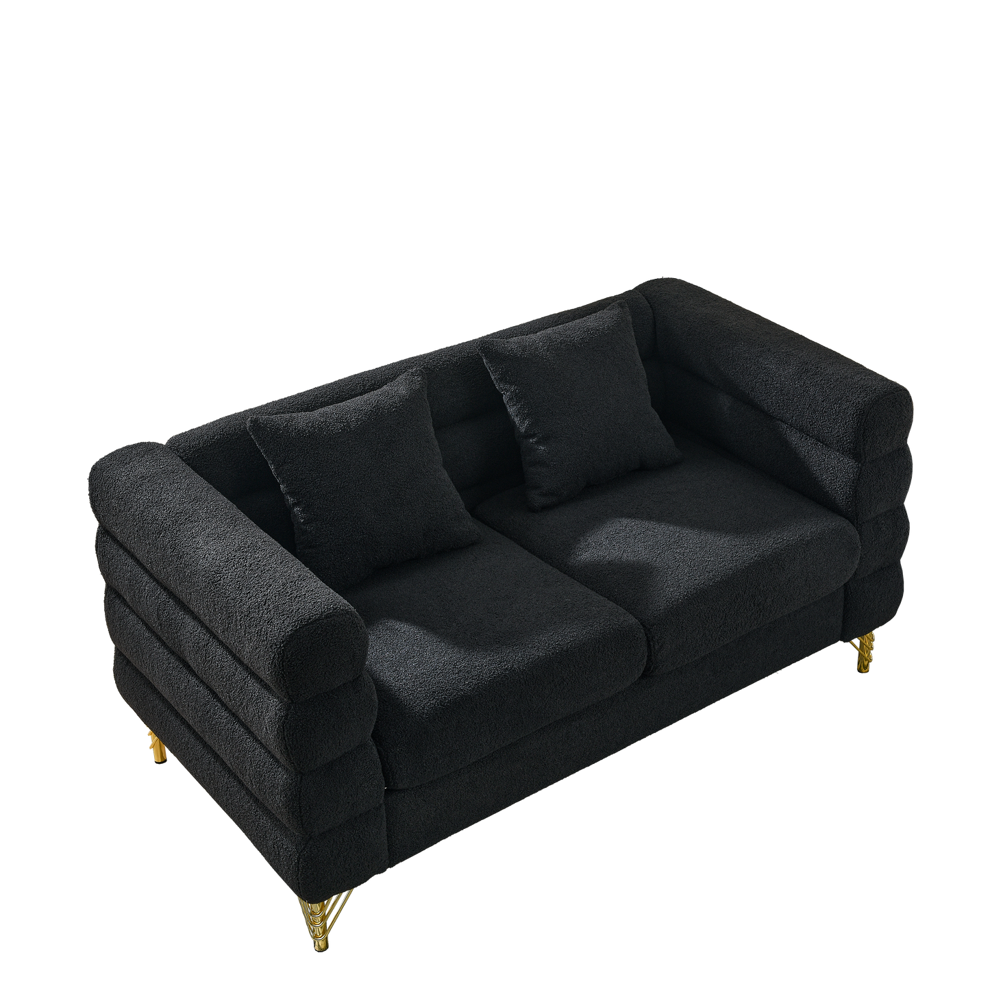 60 Inch Oversized 2 Seater Sectional Sofa, Living Room Comfort Fabric Sectional Sofa - Deep Seating Sectional Sofa, Soft Sitting with 2 Pillows for Living Room, Bedroom, Office, etc., Black teddy House to Home Furnishings LLC