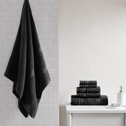 Super Soft Cotton Quick Dry Bath Towel 6 Piece Set Black Olliix.com