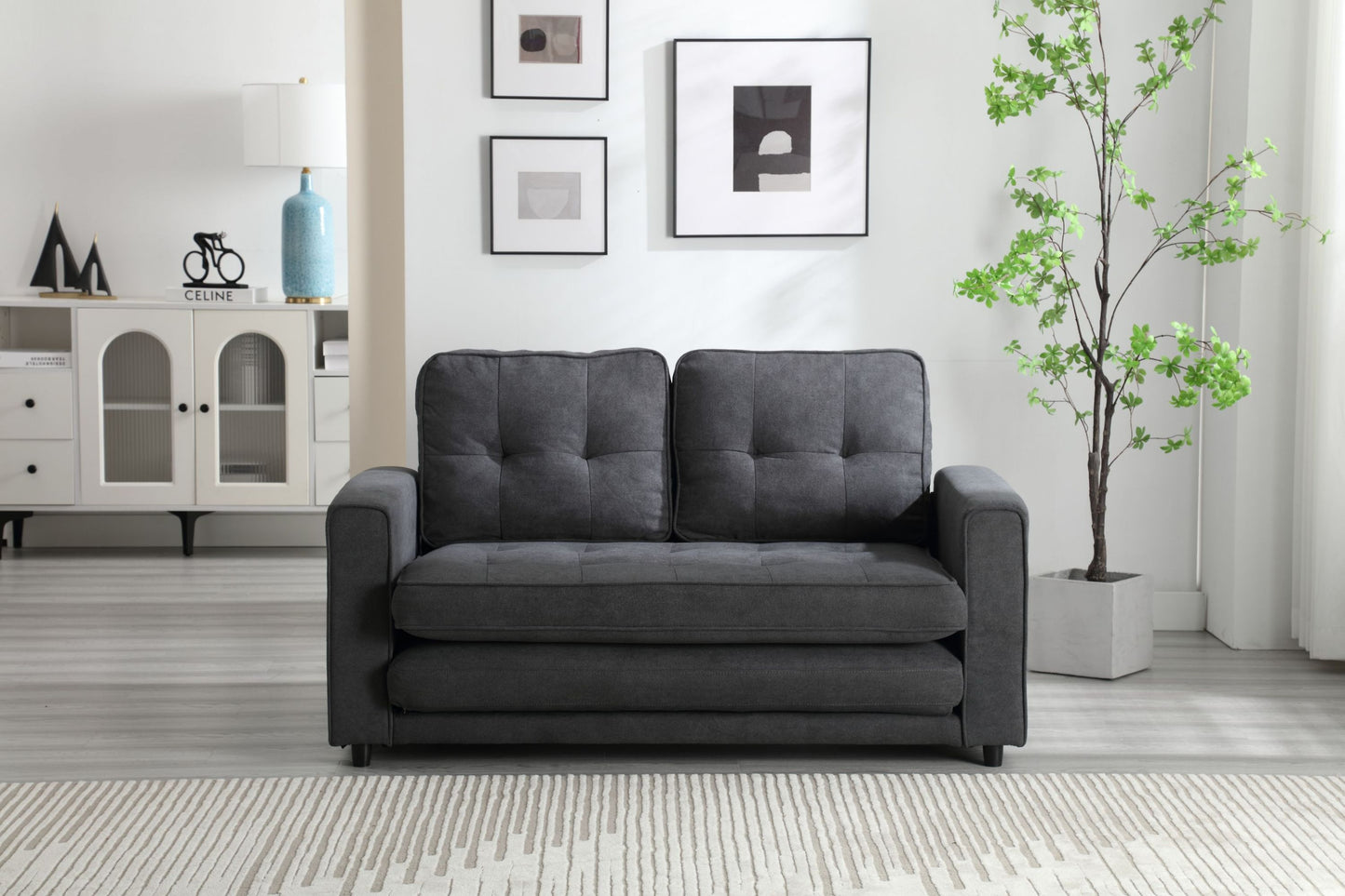 3 Fold Sofa,Convertible Futon Couch sleeper sofabed,Space saving loveseat,Pull Out Couch Bed for Living Room,Dark Gray & Light Gray & Beige,Velvet linen fabric House to Home Furnishings LLC