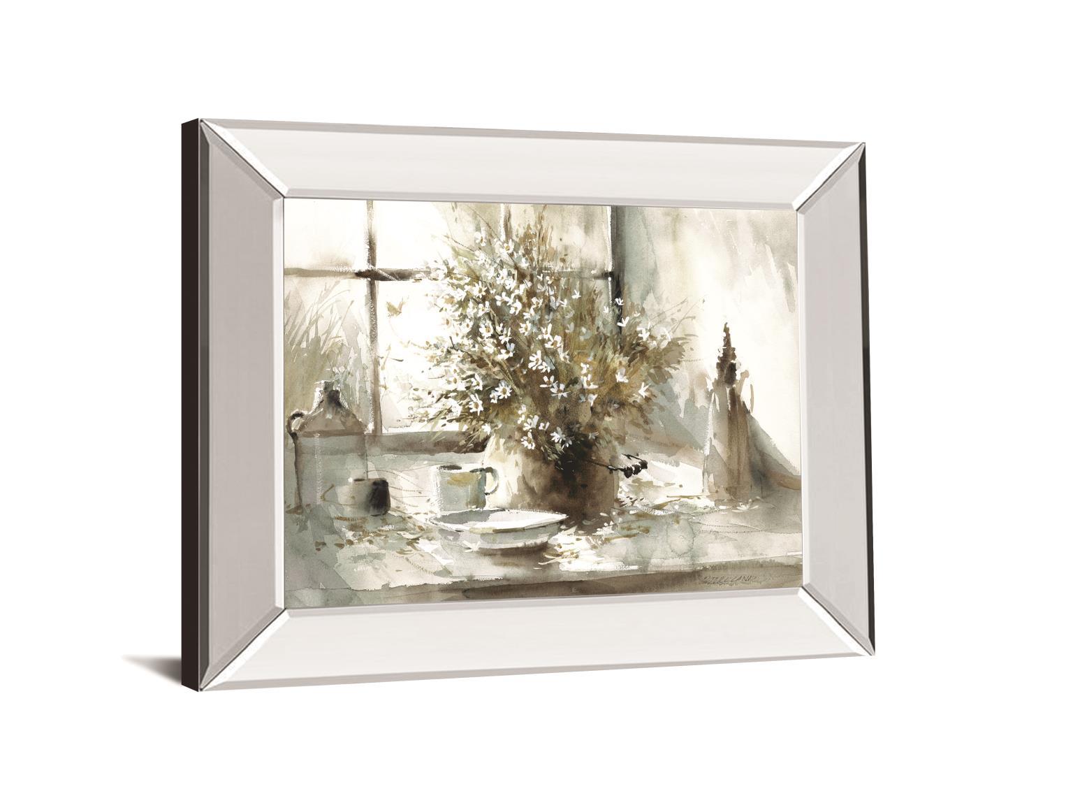 Daisy Still Life By George Bjorkland - Mirror Framed Print Wall Art - Gray Classy Art