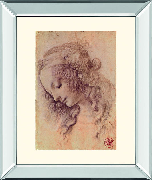 Testa Di Donna Di Profilo By Leonardo Da Vinci - Mirror Framed Print Wall Art - Beige Classy Art