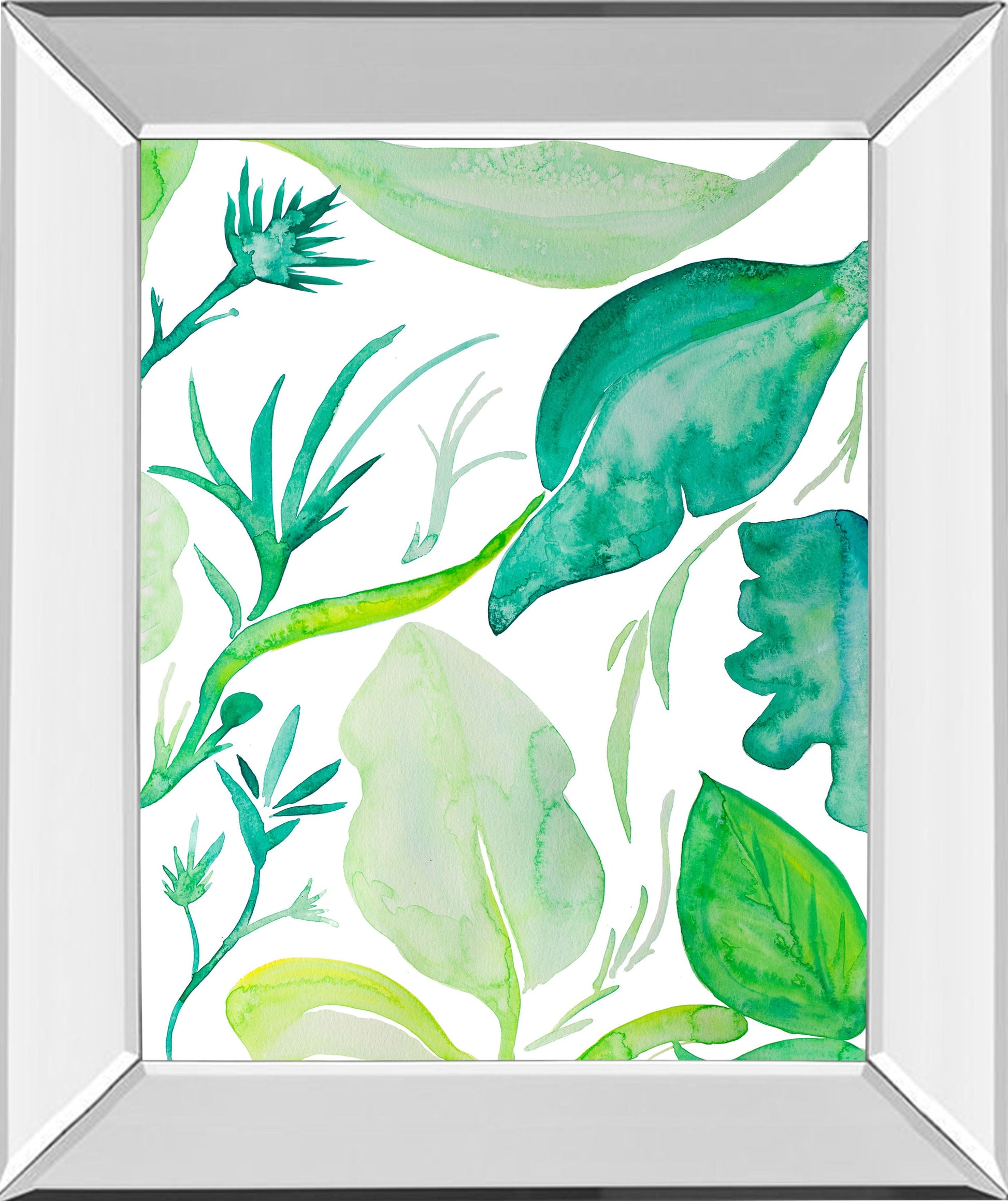 Green Water Leaves Il By Kat Papa - Mirror Framed Print Wall Art - Green Classy Art