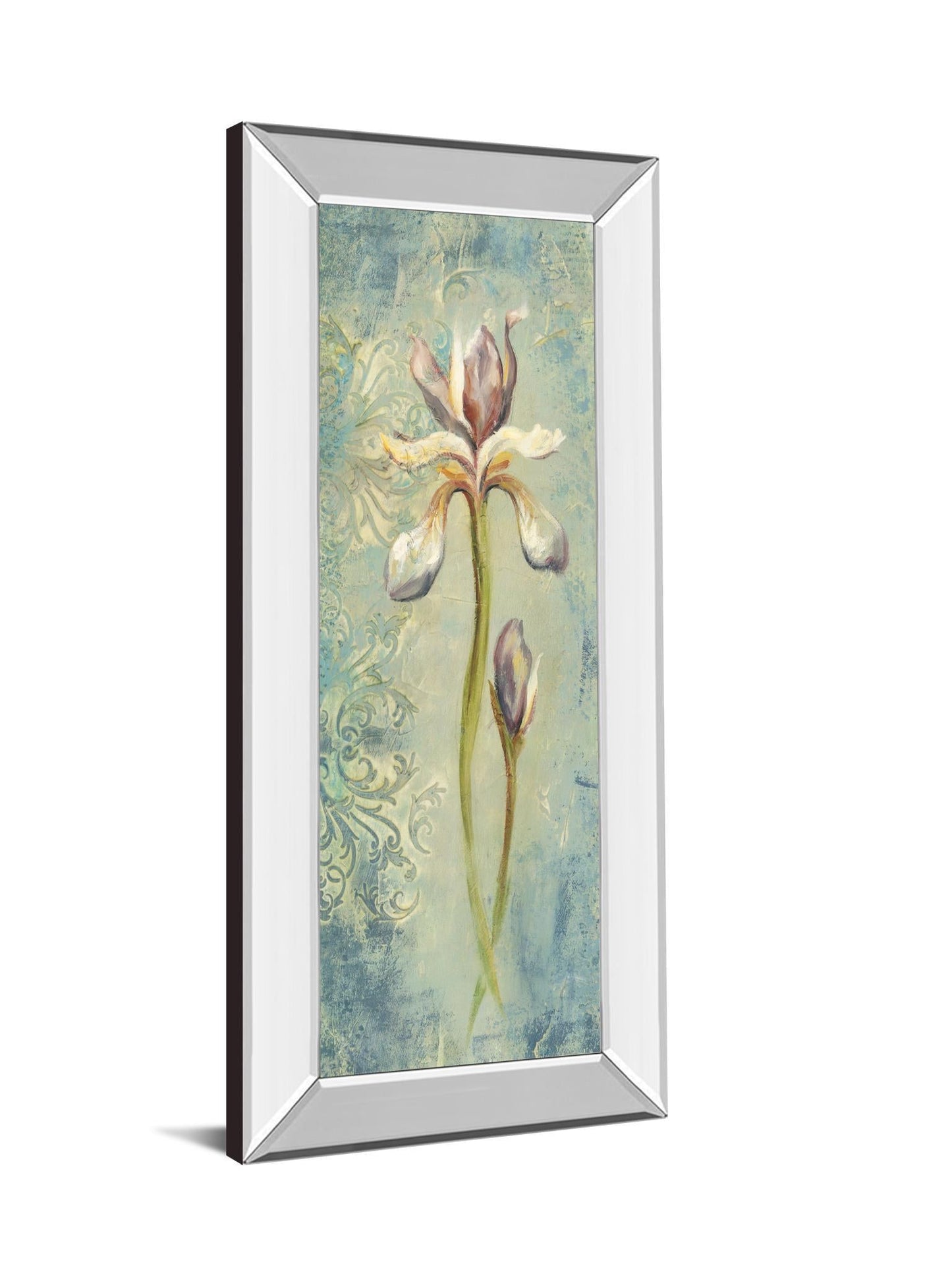 Floral Xi By Lee Hazel - Mirror Framed Print Wall Art - Blue Classy Art