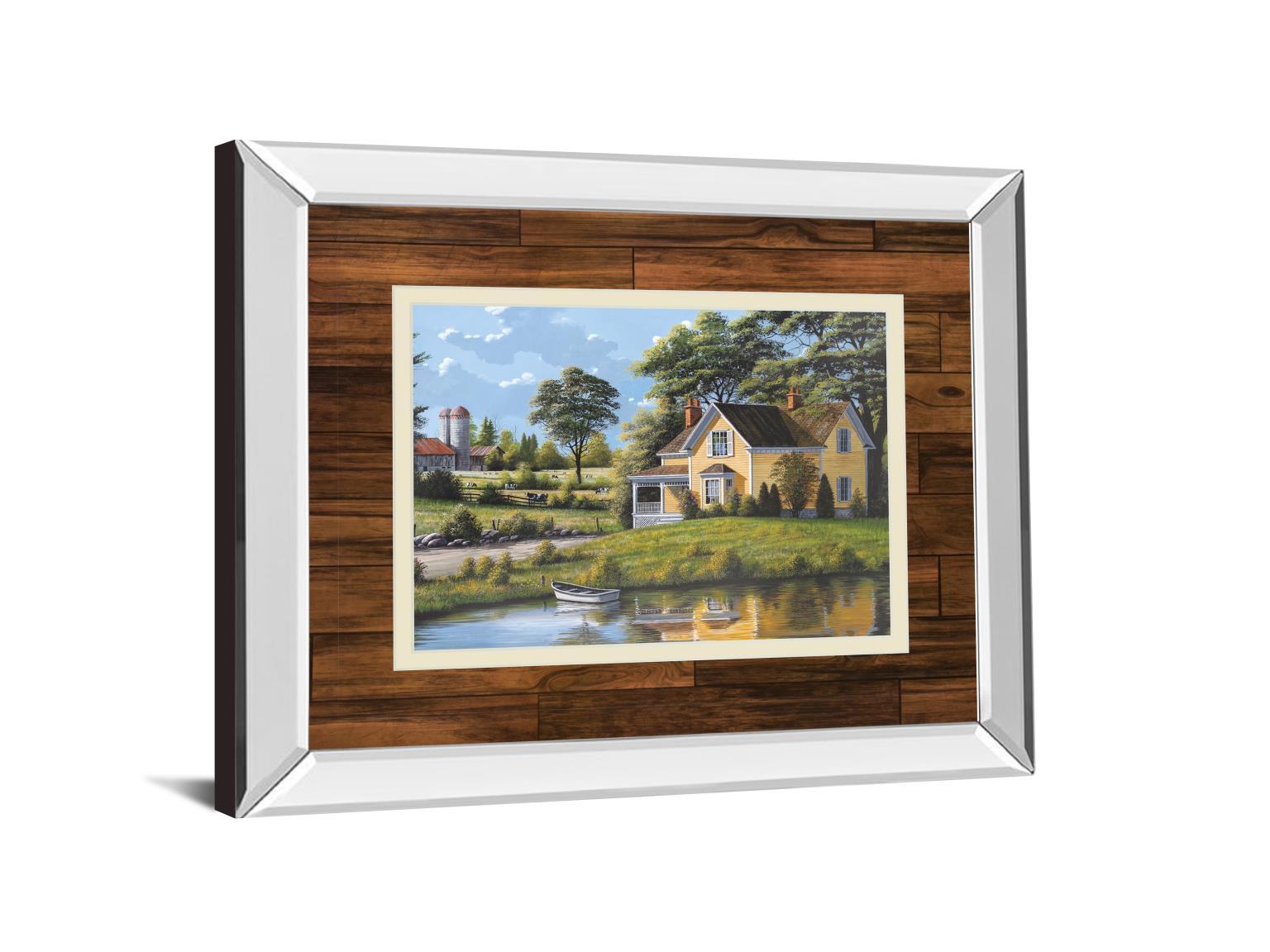 Yellow House By Saunders - Mirror Framed Print Wall Art - Green Classy Art